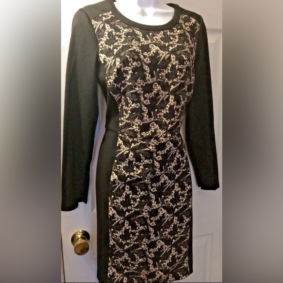 CLUB MONACO Ashton Ponte Knit Dress Leaf Floral Black Exposed Zipper Long Sleeve - Picture 3 of 13